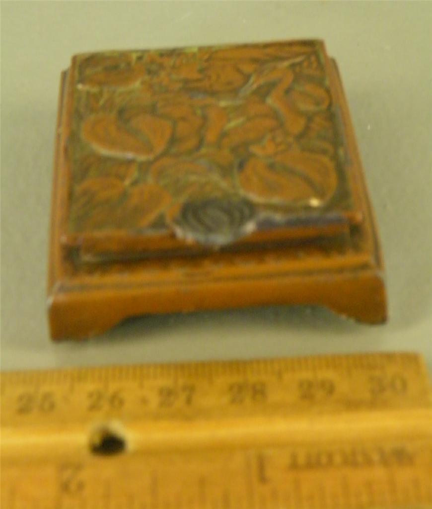 ANTIQUE ART NOUVEAU ORNATE BRONZE CLAD FIGURAL BIRDS STAMP TRINKET DESK  BOX