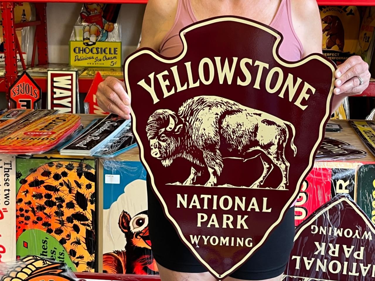 Vintage Style Metal Sign Yellowstone Wyoming NOT Porcelain 24x18 Made USA