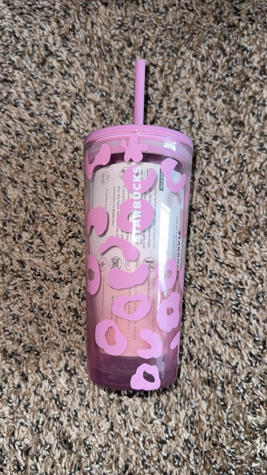NEW Starbucks 2021 Pink Leopard Cheetah Animal Print Glass Tumbler Straw 18oz