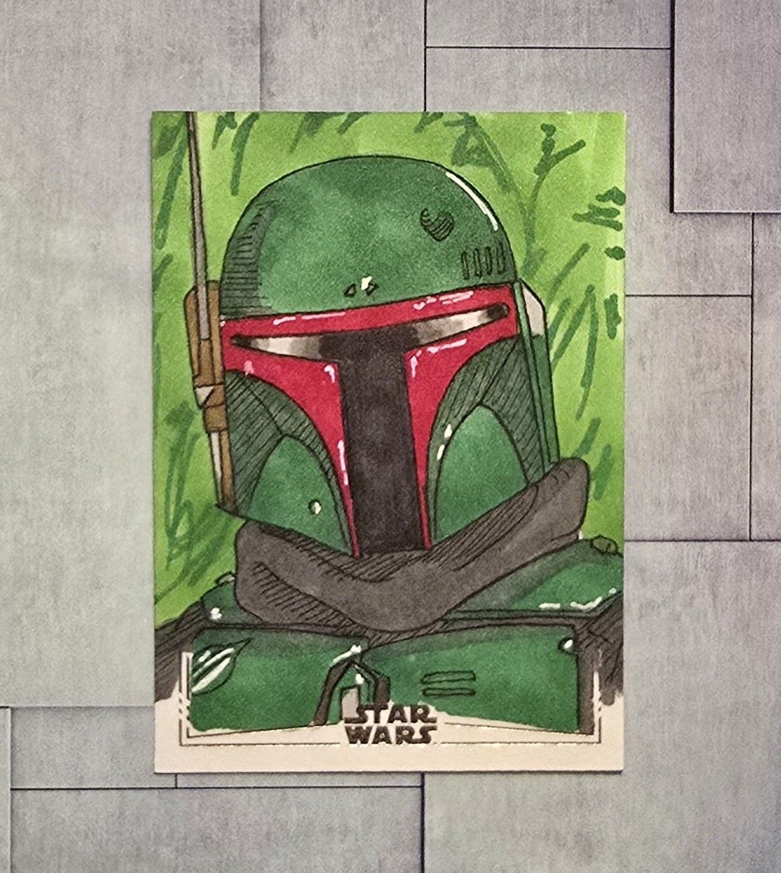 2025 Topps Star Wars Smugglers Outpost Boba Fett Sketch by Ryan Johnston