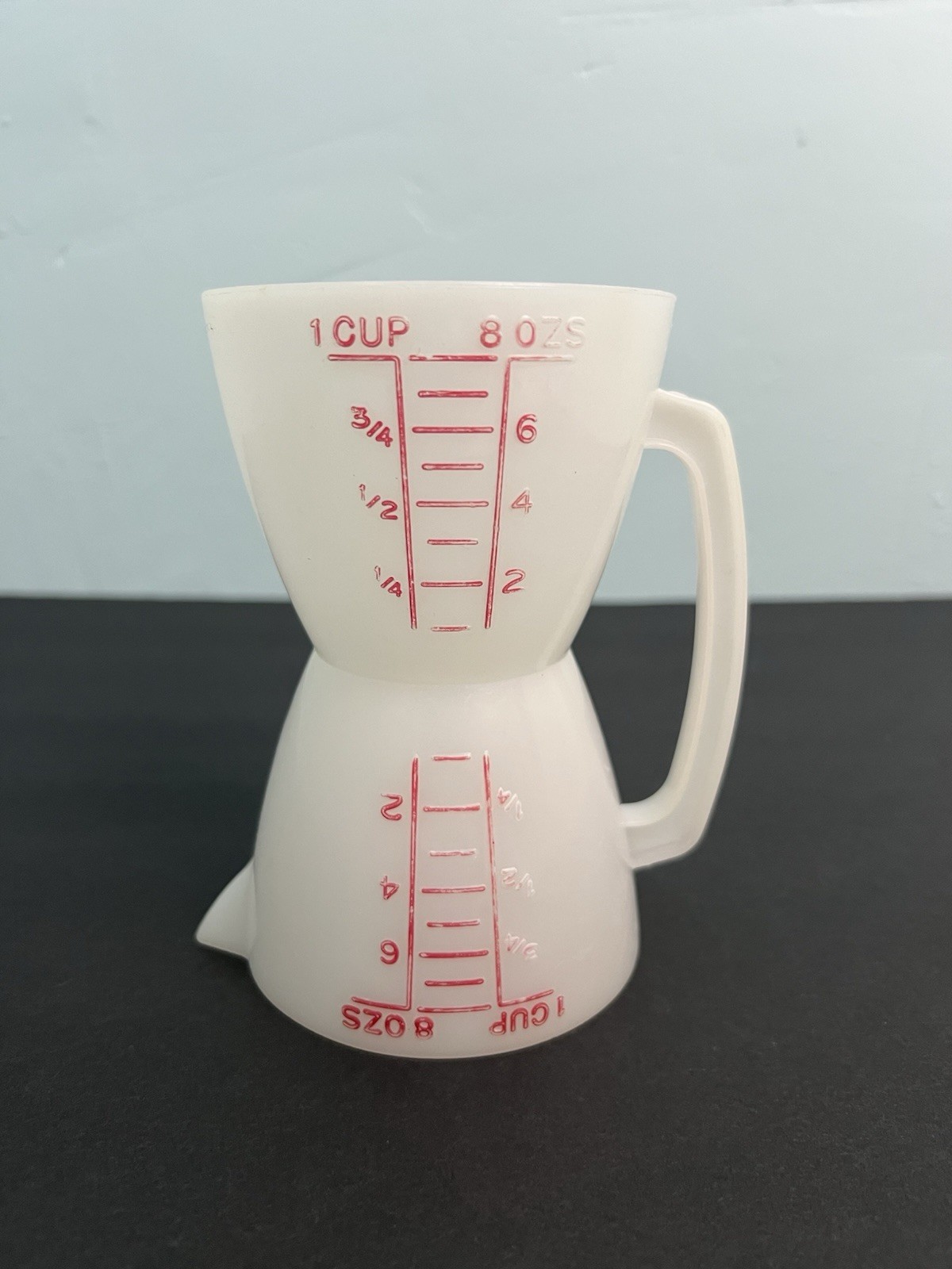 Vintage Tupperware Double Sided Wet Dry Measuring Cup Red Lettering 1 Cup 8 oz Vintage Tupperware Double Sided Wet Dry Measuring Cup Red Lettering 1 Cup 8 oz