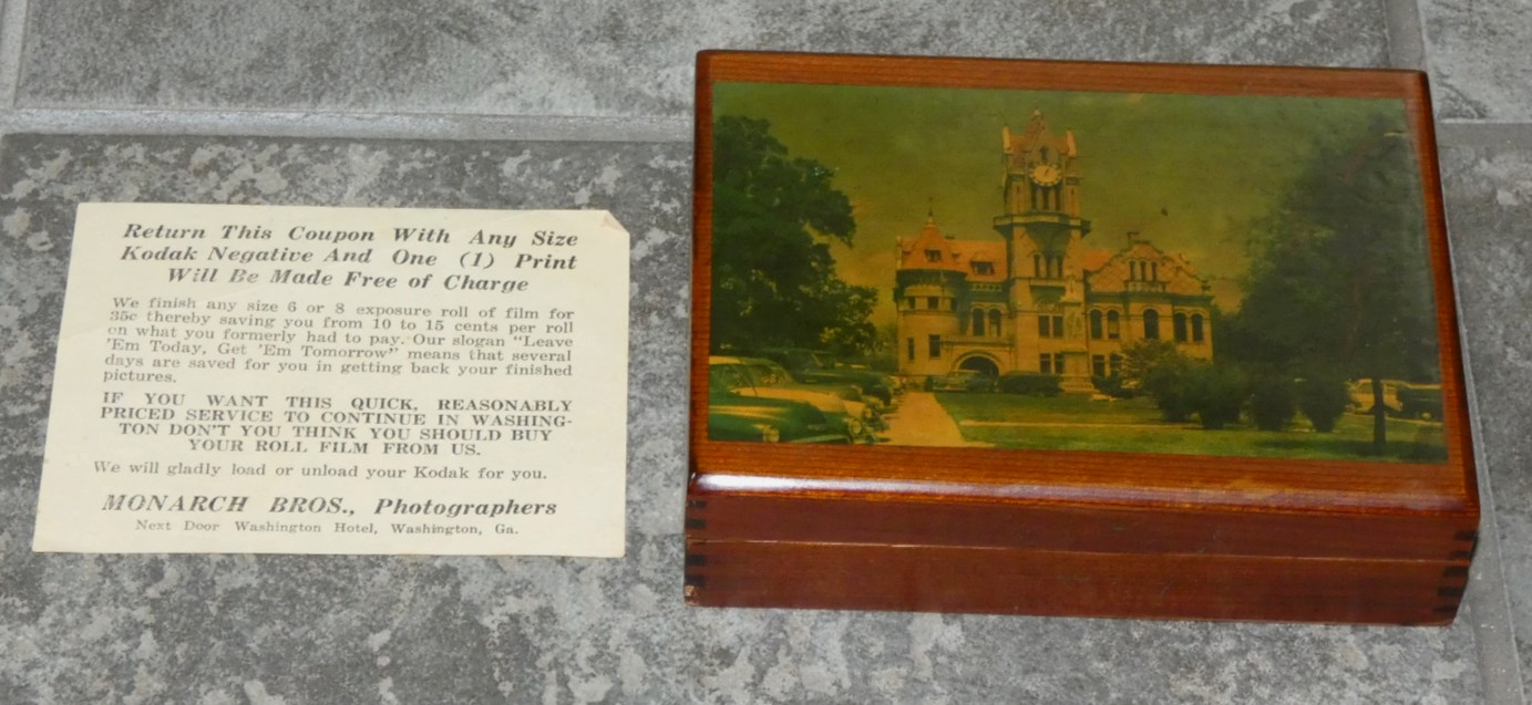 Vtg 1950s? Dovetailed Wooden Box-Wilkes Cty Courthouse Washington GA + Coupon Vtg 1950s? Dovetailed Wooden Box-Wilkes Cty Courthouse Washington GA + Coupon