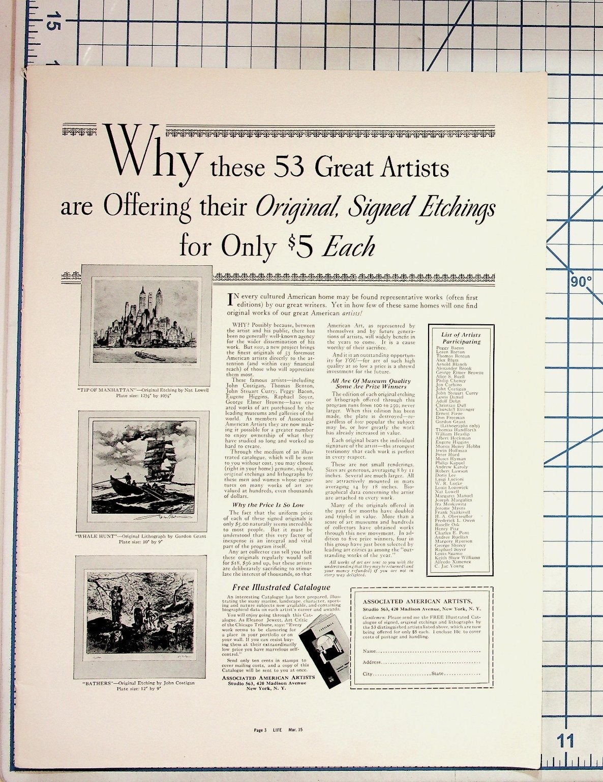 Vintage 1930s LIFE Magazine Ad Original Signed Etchings Thomas Benton AAA Art