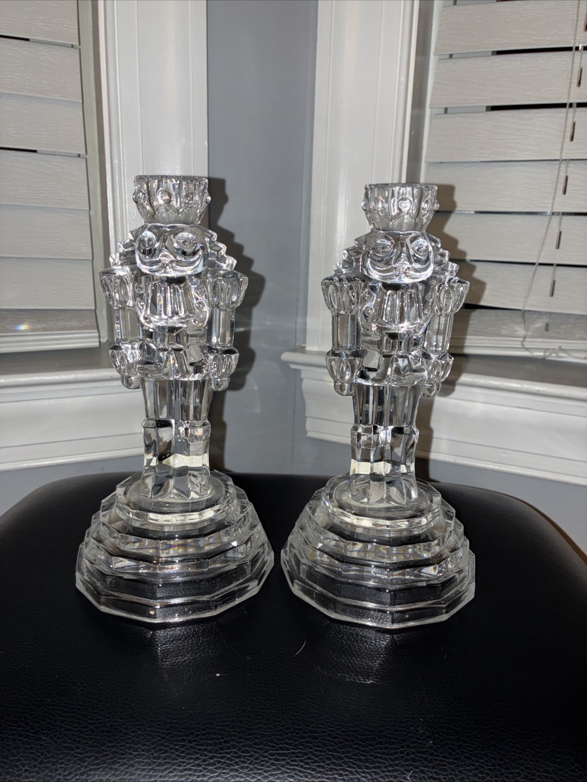 VTG Princess House Nutcracker Candlestick Holders Lead Crystal Cut Glass Set 8”