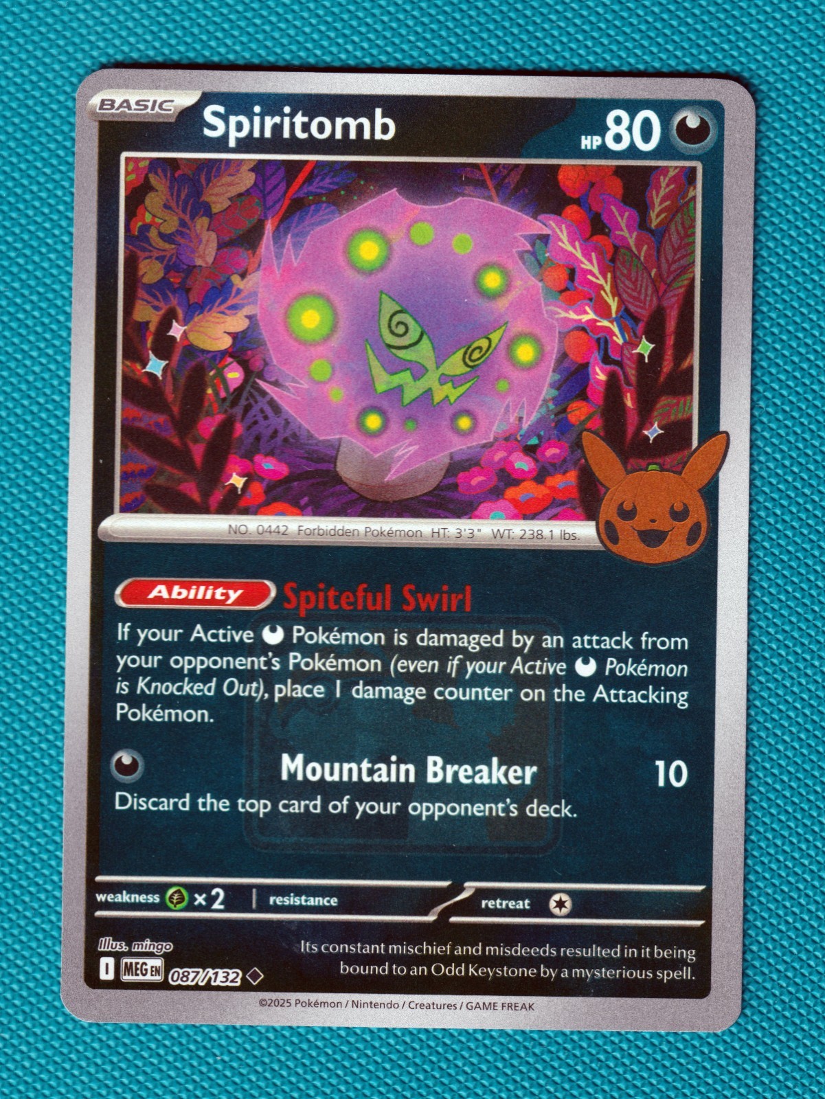 Pokémon TCG Spiritomb 087/132 Mega Evolutions Play Halloween Stamped Promo Mast