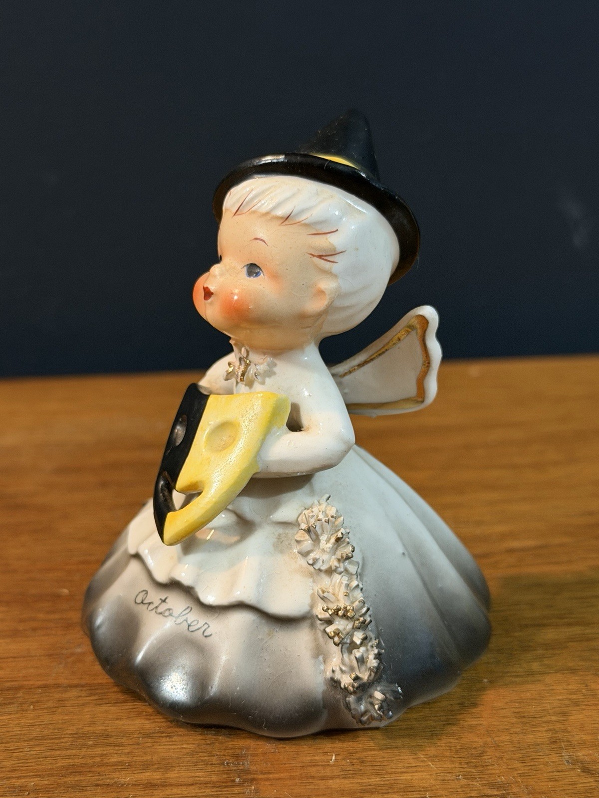 Vintage Josef Originals October Halloween Angel Figurine Witch Hat Mask