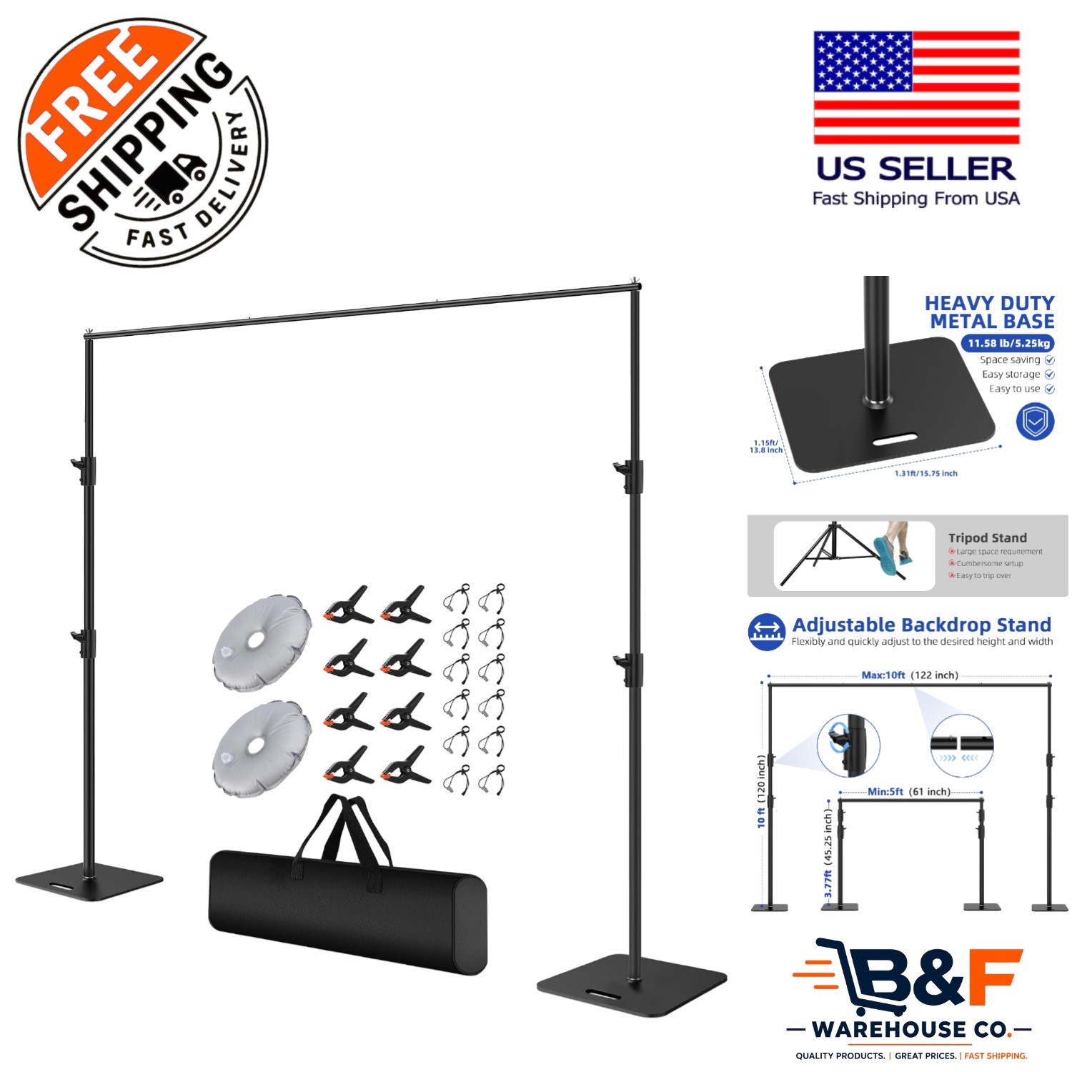 Professional-Grade 10x10ft Adjustable Backdrop Stand with Carrying Bag Included Professional-Grade 10x10ft Adjustable Backdrop Stand with Carrying Bag Included
