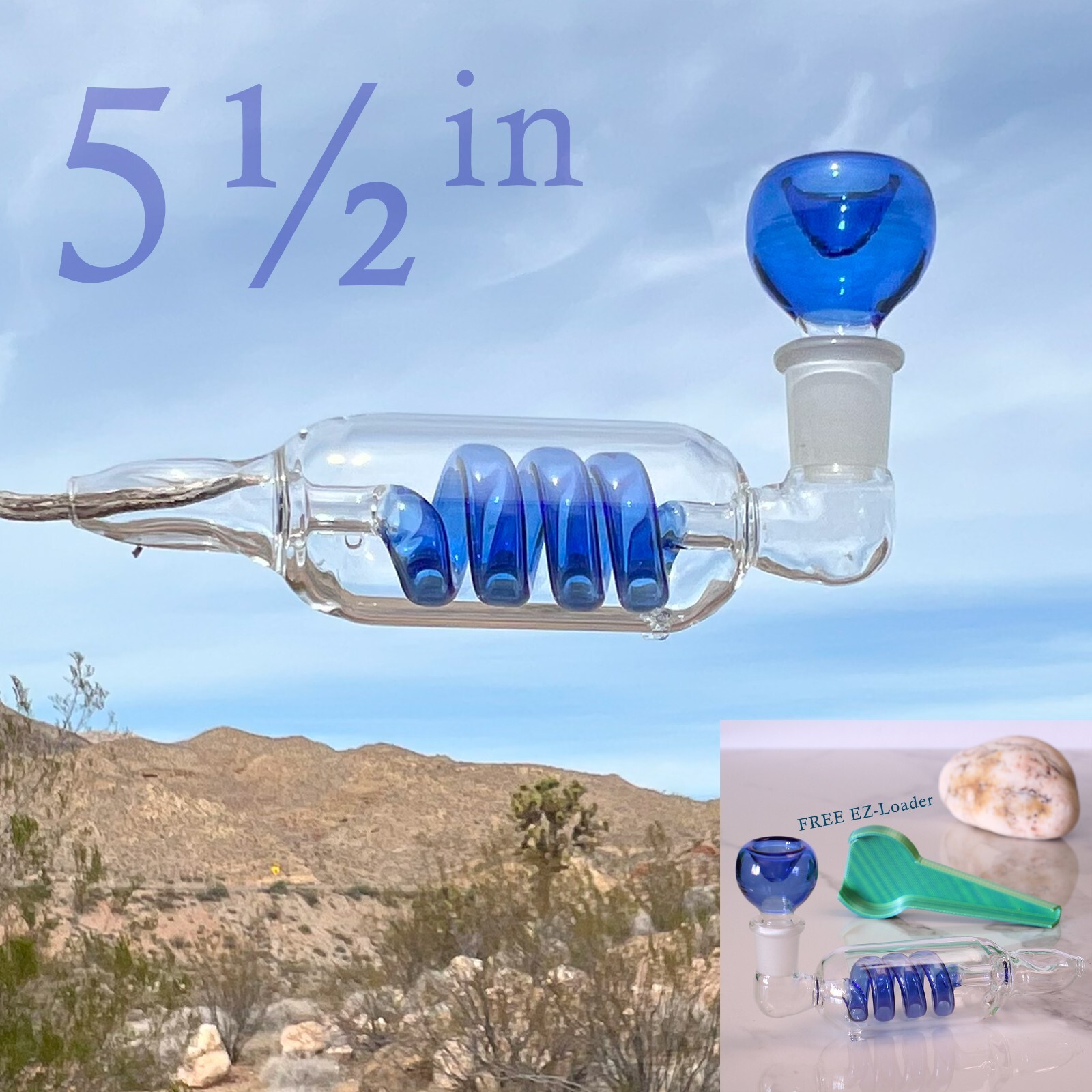 5½ inch Clear Tube Blue Glass Hand Pipe & 14mm Bowl & EZ Loader CTBlF 5½ inch Clear Tube Blue Glass Hand Pipe & 14mm Bowl & EZ Loader CTBlF