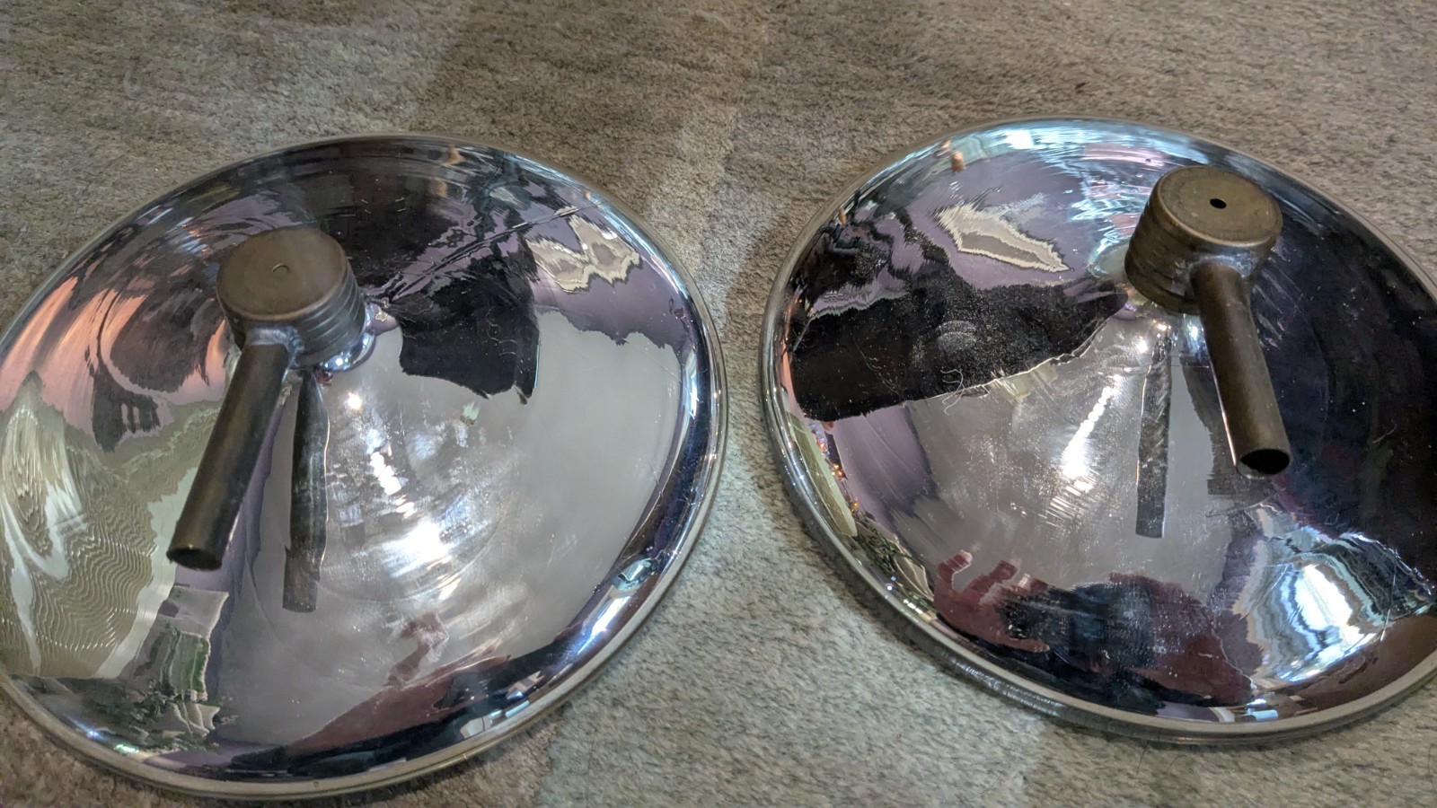 Pair Mercury Glass Reflectors Antique Victorian Oil Lamps Wall Brackets Pair Mercury Glass Reflectors Antique Victorian Oil Lamps Wall Brackets