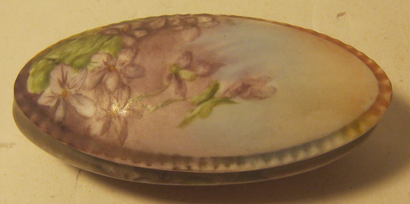 ANTIQUE Porcelain Hand Painted Oval VANITY BOX Initialed on Bottom