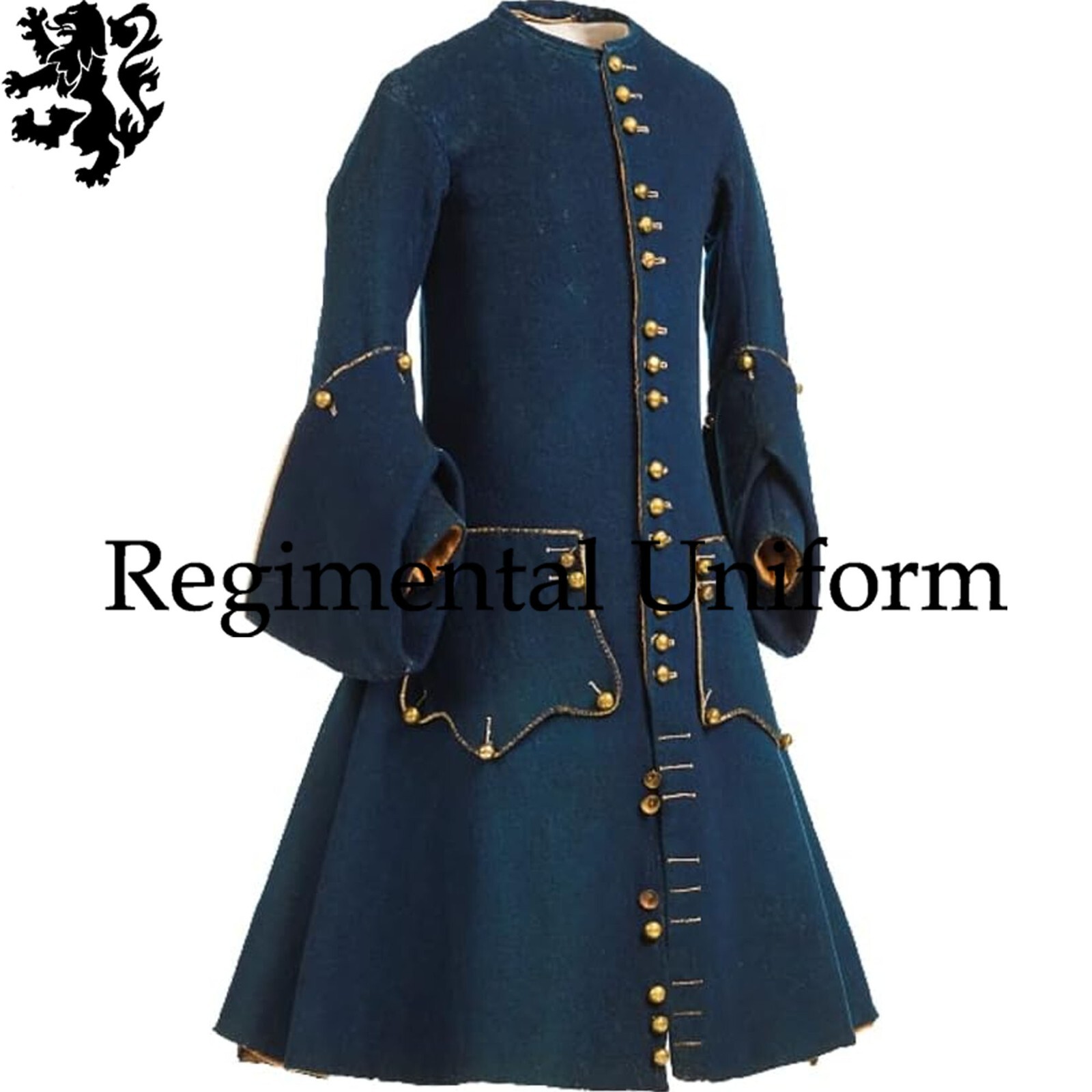 Medieval Frock Coat 17th Steampunk Frock Coat Historical Navy Blue Wool Coat