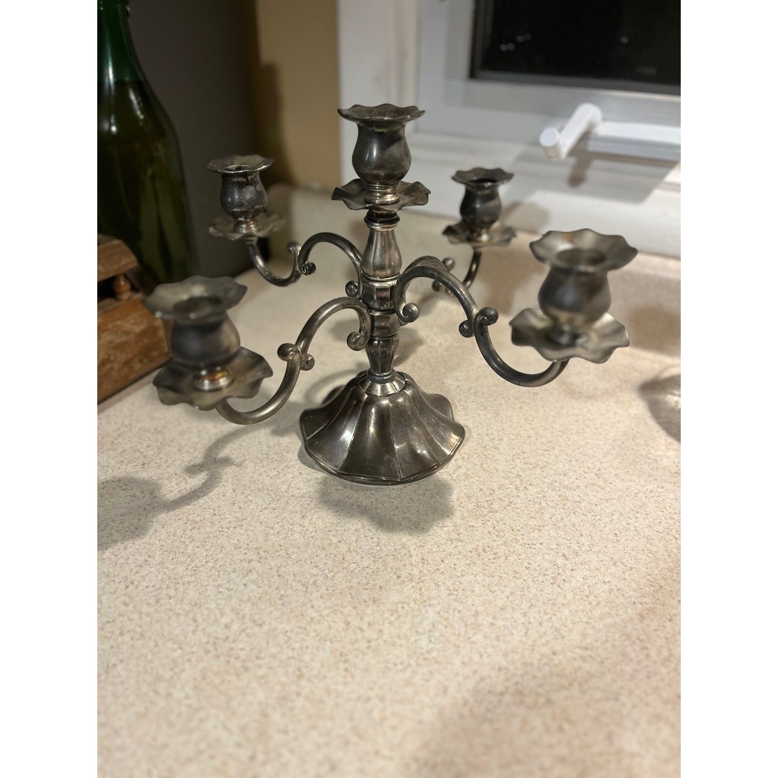 Vintage Ornate Silver Plated 5-Light Candelabras – MATCHING PAIR – 4 Scroll Arm Vintage Ornate Silver Plated 5-Light Candelabras – MATCHING PAIR – 4 Scroll Arm