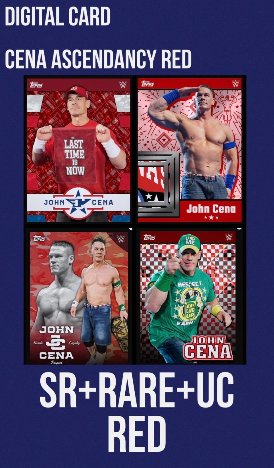 DIGITAL CARD TOPPS WWE SLAM ASCENDANCY JOHN CENA RED SR/RARE/UC SET of 4