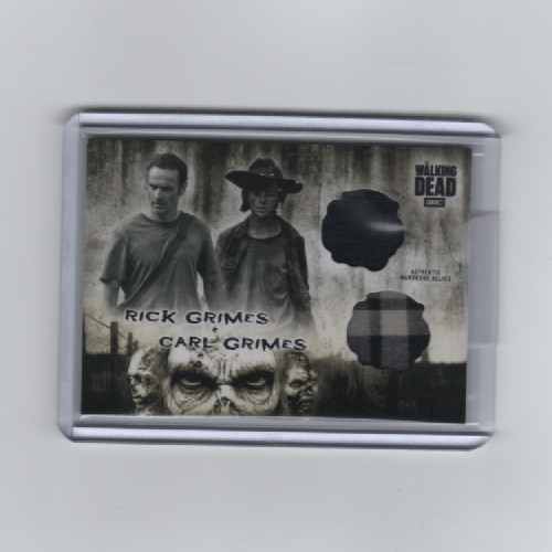 WALKING DEAD HUNTERS & THE HUNTED RICK/CARL GRIMES DUAL RELIC CARD #01/25 WALKING DEAD HUNTERS & THE HUNTED RICK/CARL GRIMES DUAL RELIC CARD #01/25