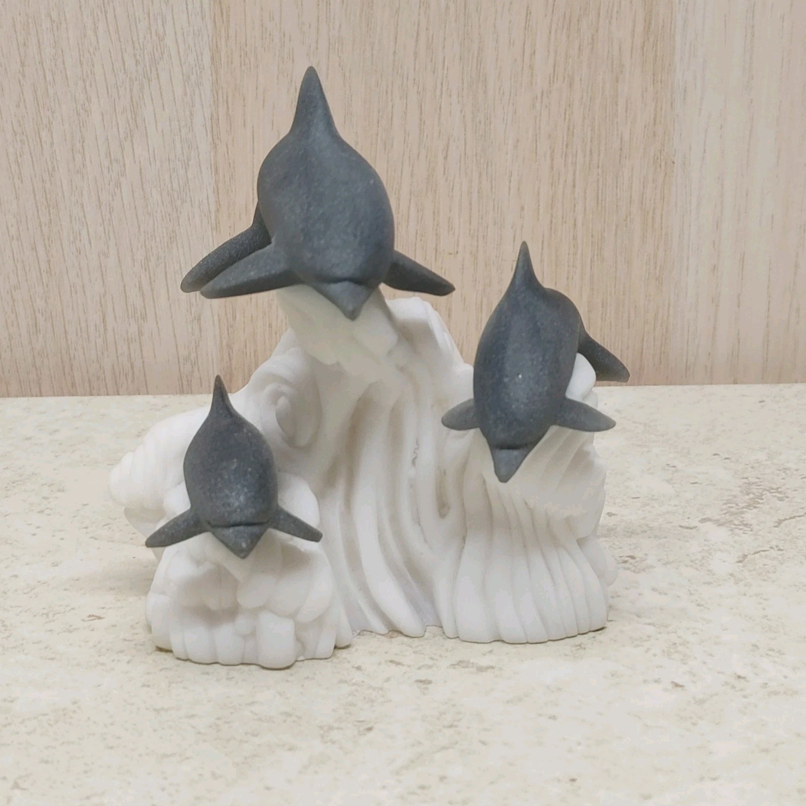 Vintage Dolphins Riding Wave Sculpture Figurine Coralei Cultured Coral USA Made 