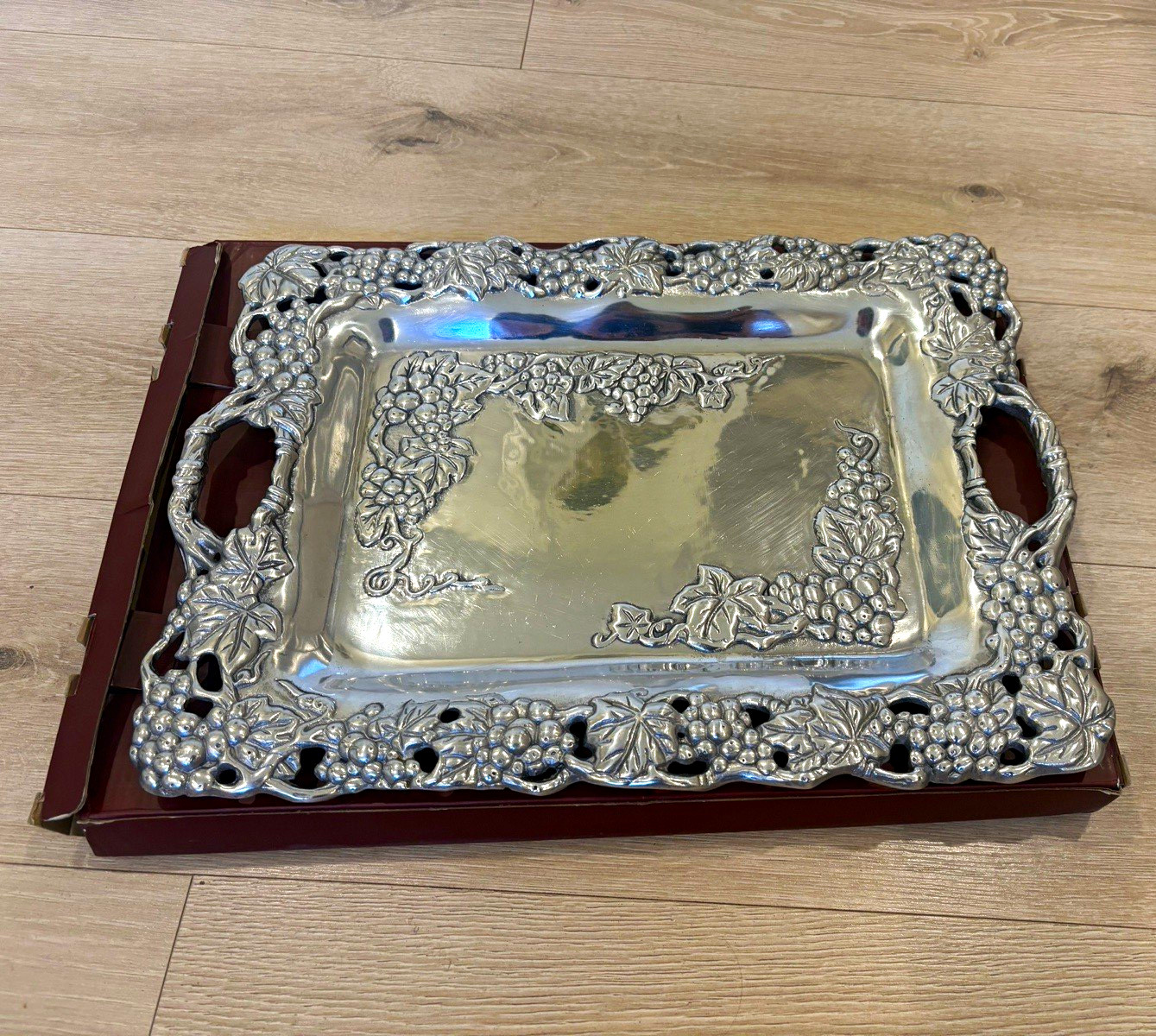Arthur Court Large Collectible Aluminum Clutch Tray with Grapes