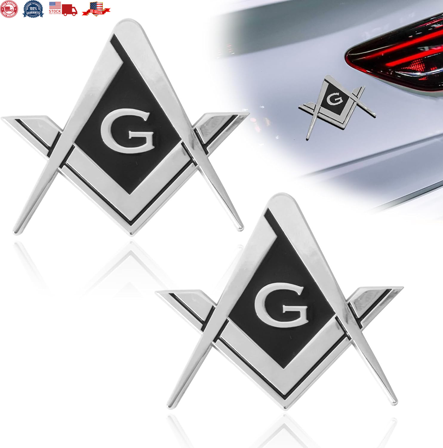 2Pcs Masonic Car Emblem 2.75\