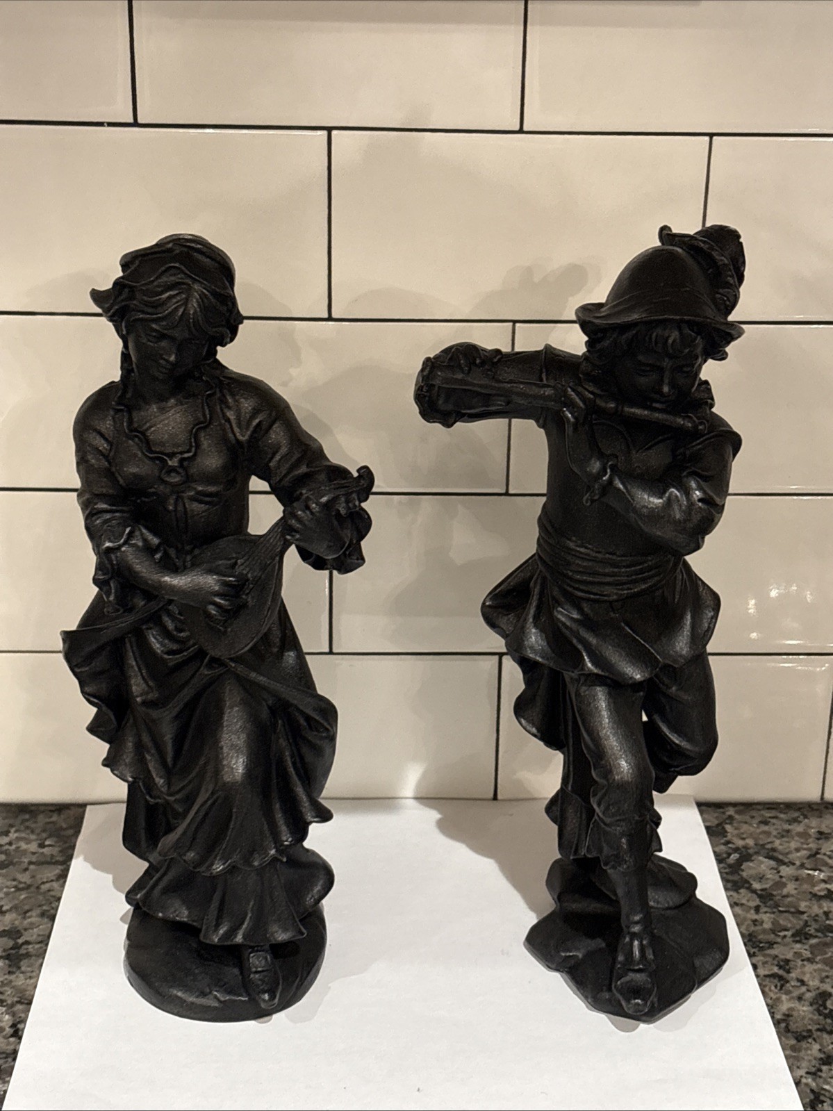 Antique Traveling Musicians Boy/Flute Girl/lute Renaissance Revival Style