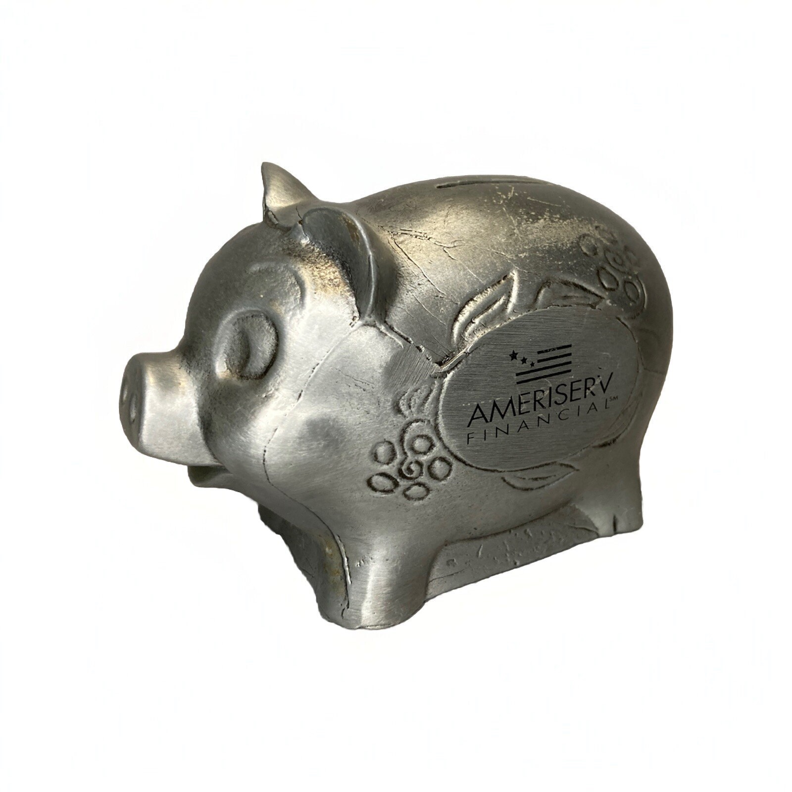 Advertising Metal Piggy Bank Ameriserv Financial Silver Pig