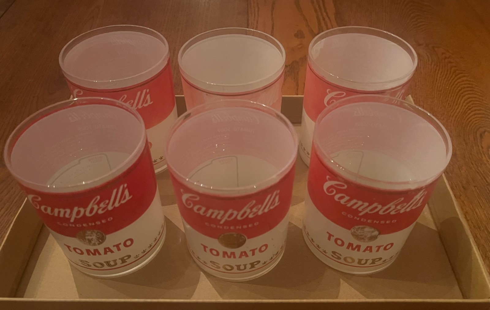 (6) VTG Campbell\'s Soup Tumbler Glasses 1960s Anchor Hocking Glass (6) VTG Campbell\'s Soup Tumbler Glasses 1960s Anchor Hocking Glass