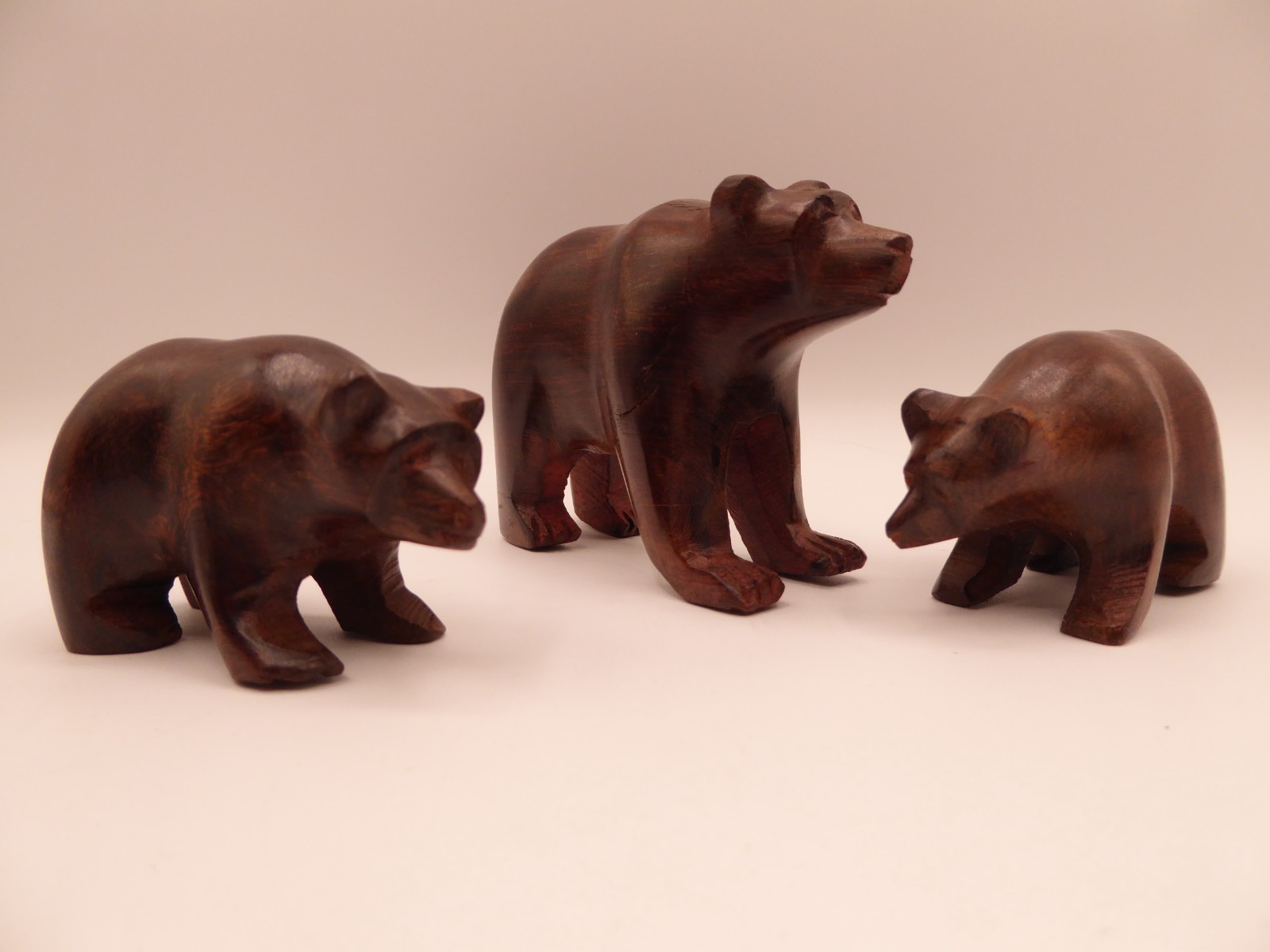 Vintage Hand Carved Ironwood Bear Figurines Polished Wood 3.5\