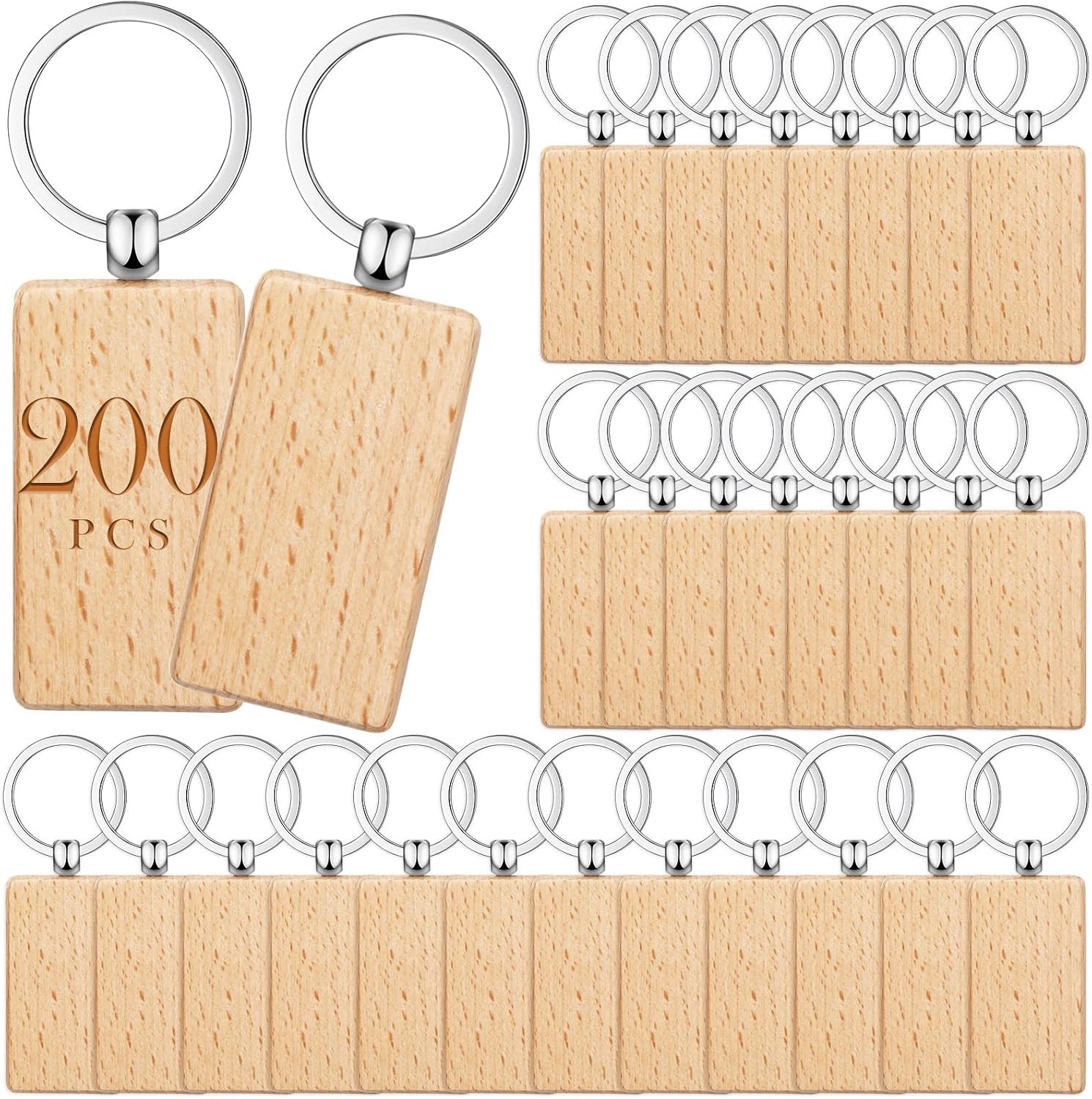 200 Pcs Wooden Keychain Blanks Wood Key Chains Bulk Laser Engraving Wooden Keych
