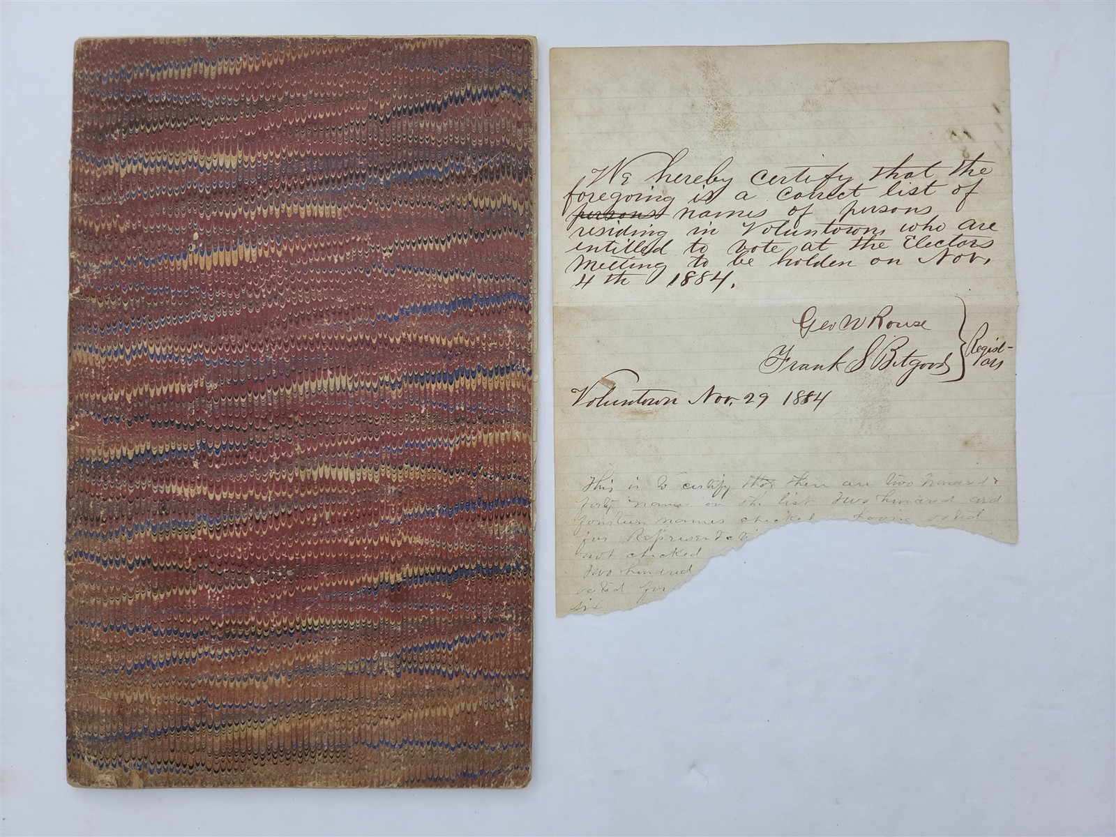 1884 antique VOTER REGISTRATION LEDGER voluntown ct ELECTION HISTORY genealogy