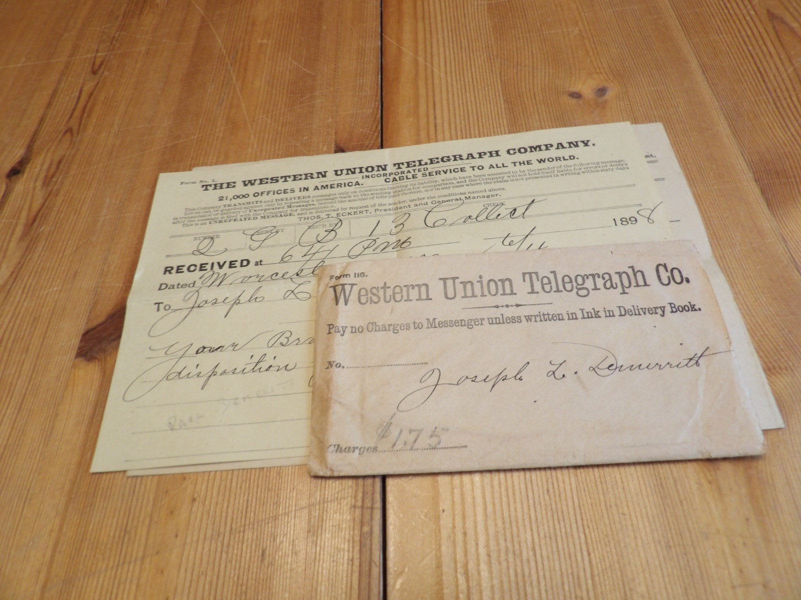 1898 Western Union Telegraph Co. Message-Death of Brother