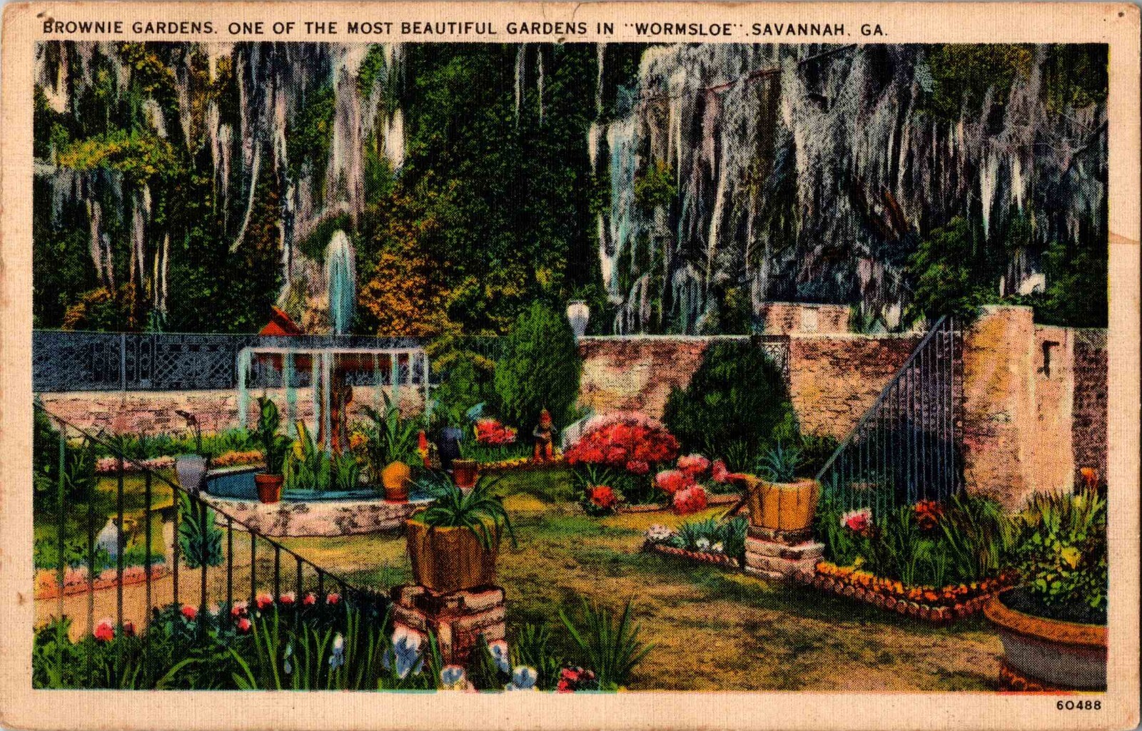 Postcard Savannah GA Brownie Gardens most beautiful in Wormsloe Georgia