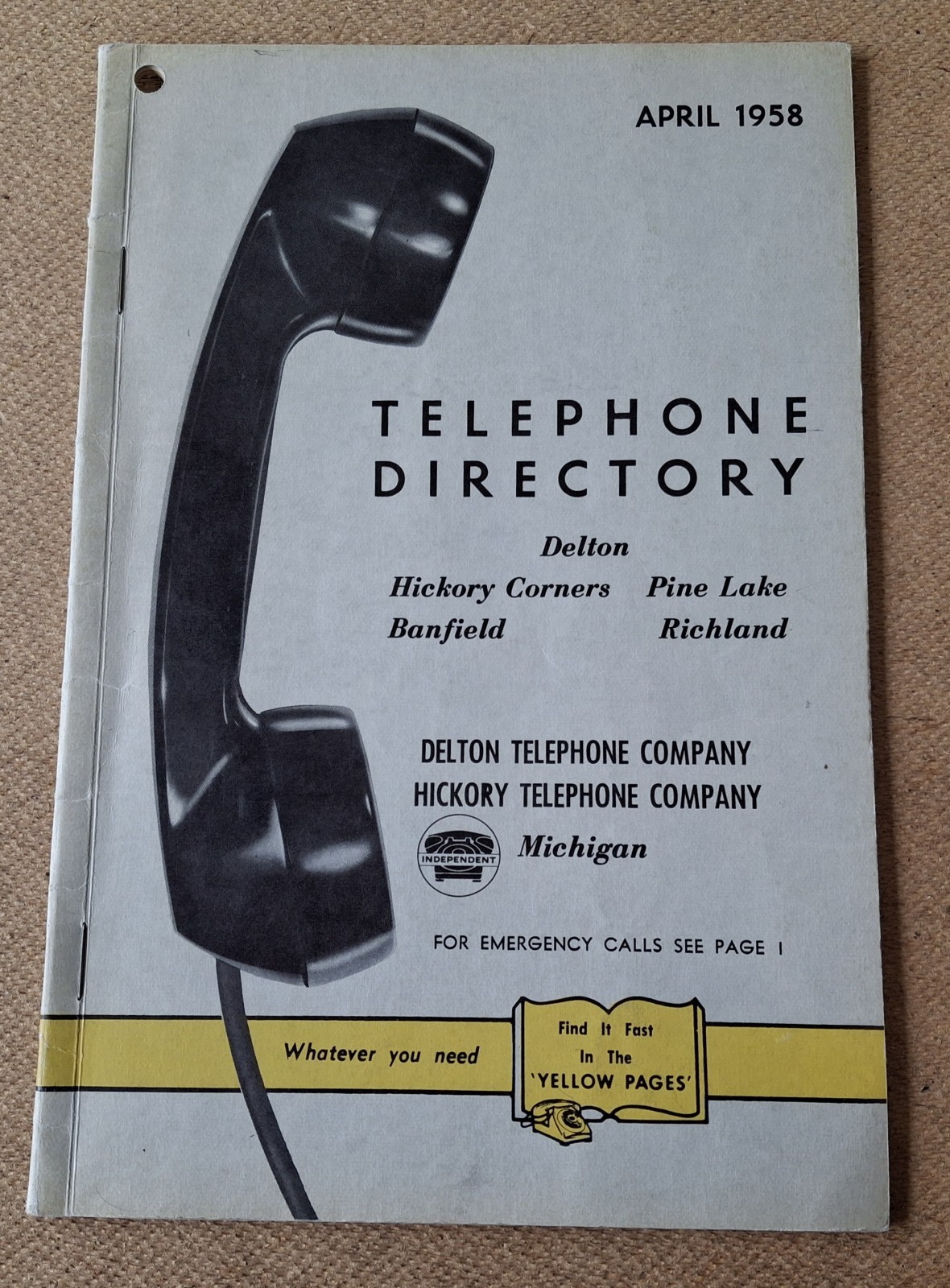 Vintage 1958 Michigan Telephone Directory Delton Banfield Richland Pine Lake Vintage 1958 Michigan Telephone Directory Delton Banfield Richland Pine Lake