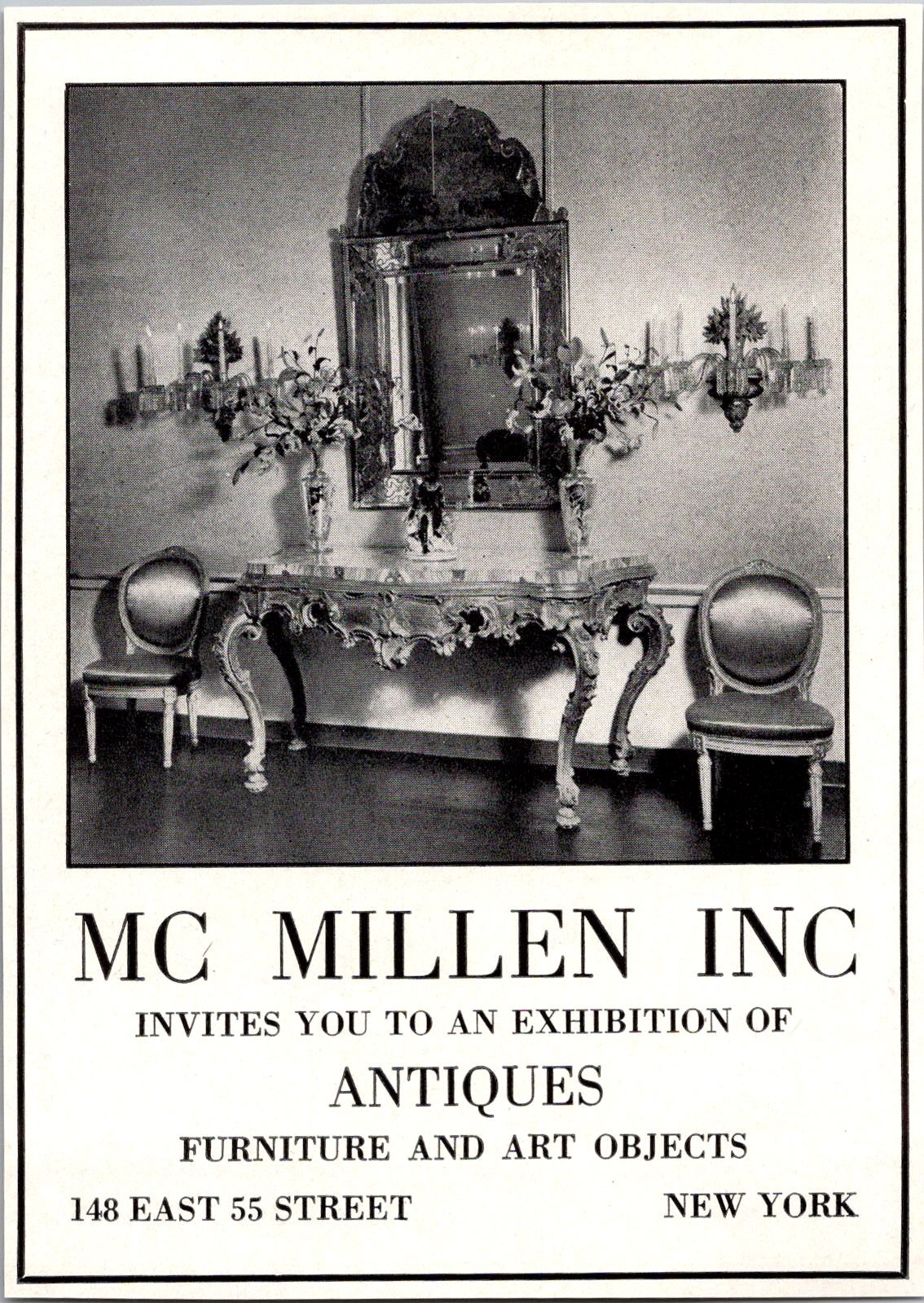 MC Millen Inc Antiques Furniture & Art Objects 148 East 55 St NY 1939 Ad 5AK8-H3
