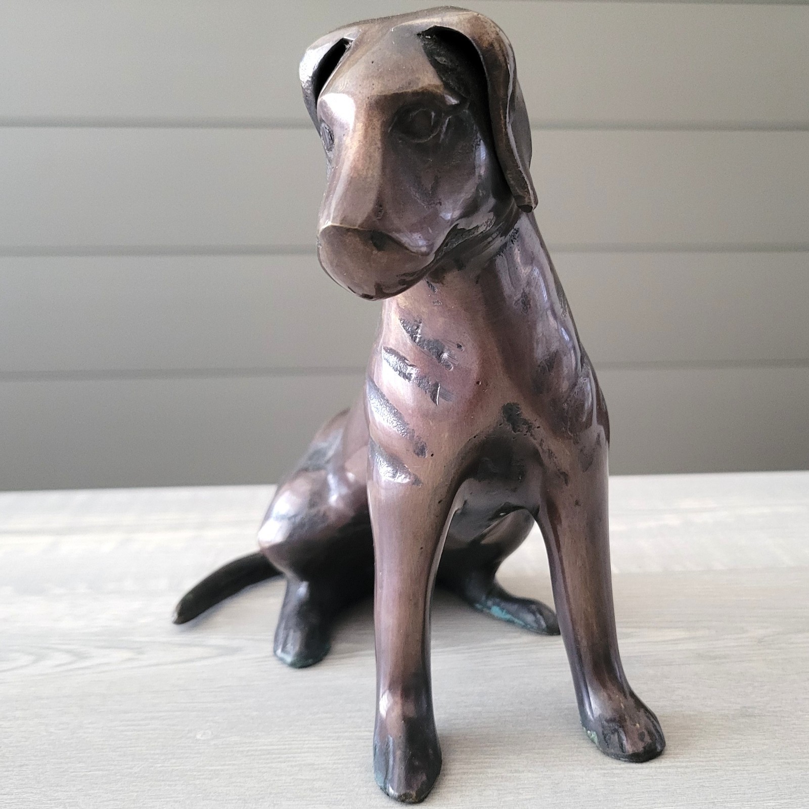 Vintage Bronze Tone Dog Statue Sitting Metal Figurine 7