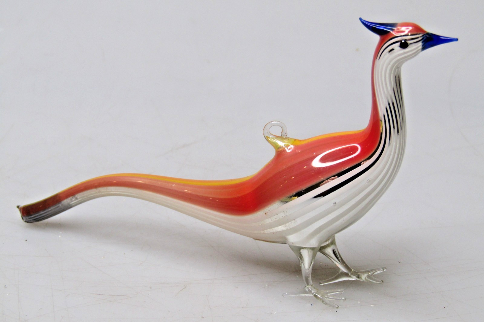 Antique VTG Glass Bimini Annealed Orange Back Pheasant Bird Christmas Ornament