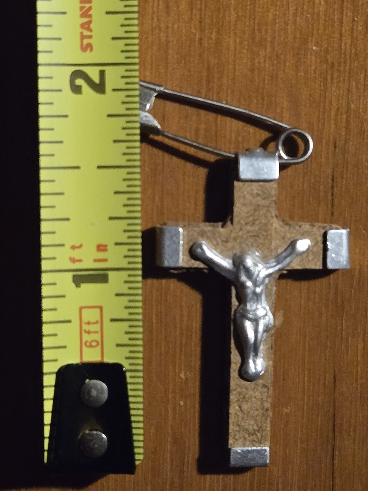 Vintage wood & silver tone Cross Crucifix Bethlehem Pendant