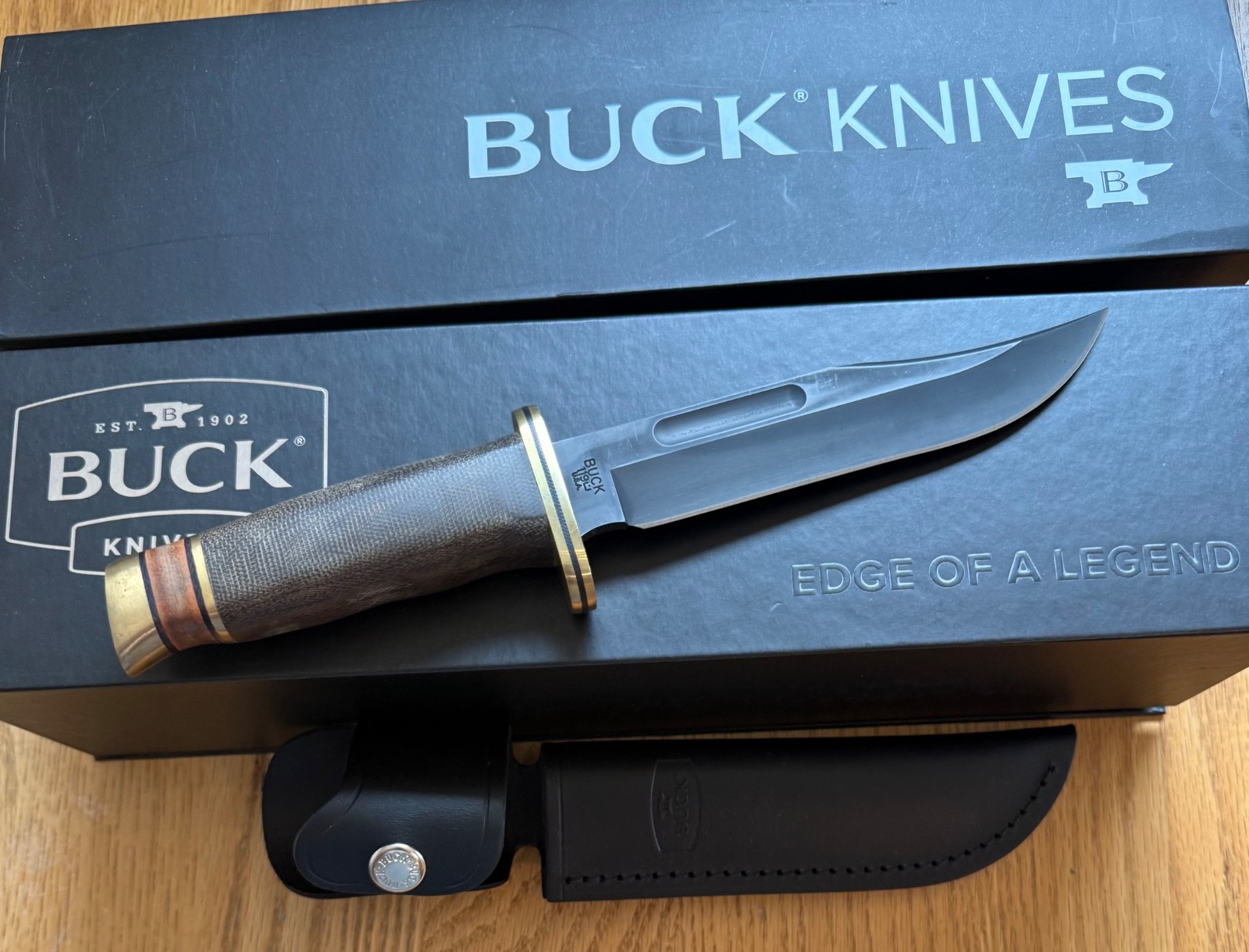 BEAUTIFUL BUCK CUSTOM 119 BLACK BLADE KNIFE NEVER USED IN BOX N36