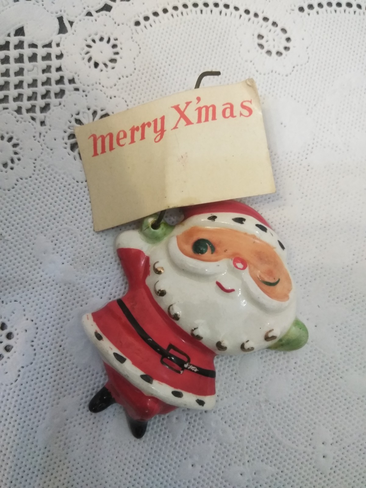 VTG Holt Howard Christmas Santa HOLDING MERRY X'MAS SIGN Figurine MCM Japan