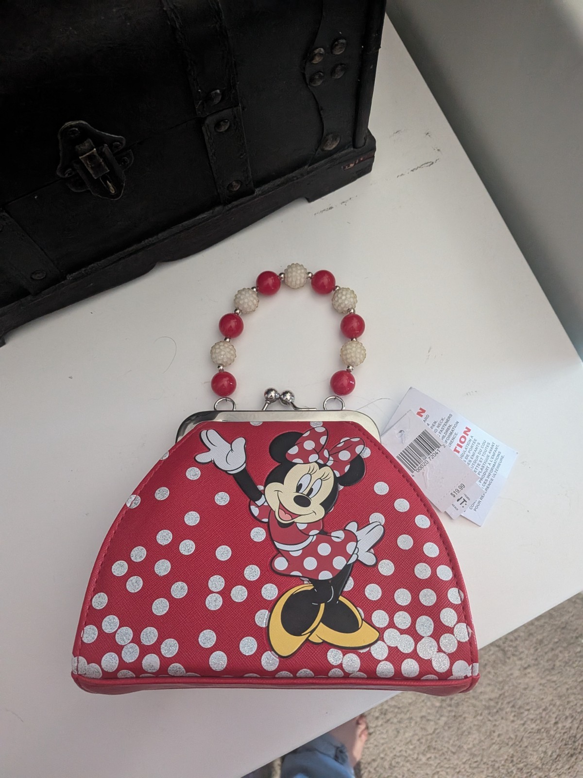 Disney Parks Minnie Mouse Red Polka Dot Bow Beaded Handle Clasp Purse
