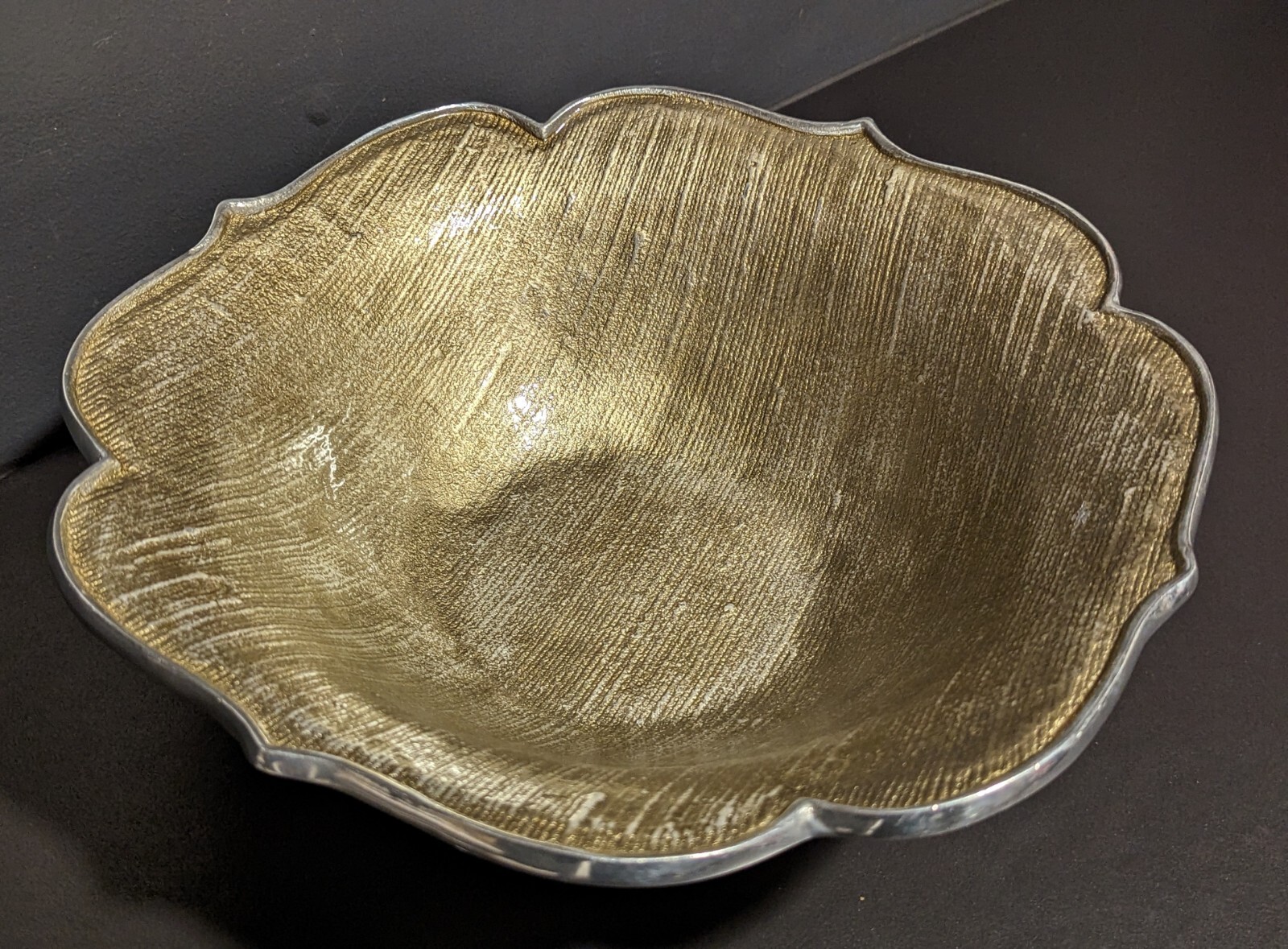 Mariposa Mexico Aluminum Curved Edged Serving Bowl Fruit Display Gold Interior