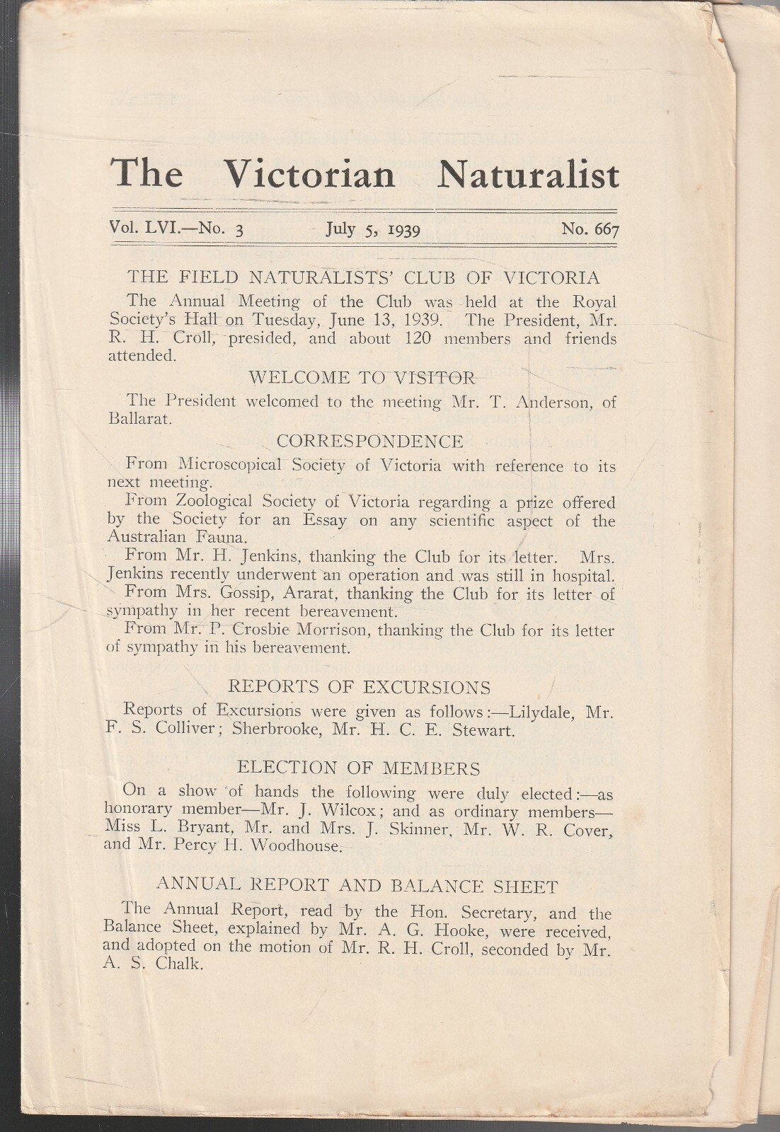 MEMORABILIA ,THE VICTORIAN NATUARIST , 1939-42 , SEVERAL LOOSE SHEETS