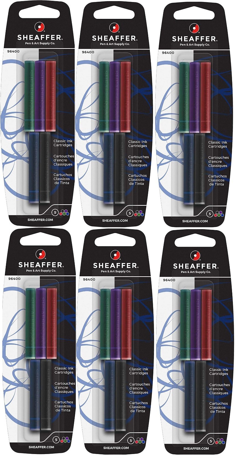 6 Packs, Sheaffer Skrip Fountain Pen Ink Cartridges, Calligraphy, Assorted Ink 6 Packs, Sheaffer Skrip Fountain Pen Ink Cartridges, Calligraphy, Assorted Ink