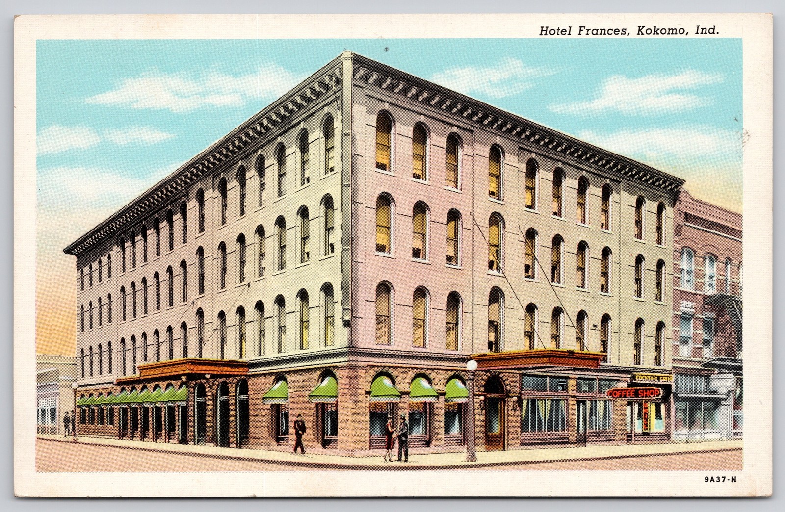 Kokomo Indiana IN Hotel Frances White Border Postcard c1940s