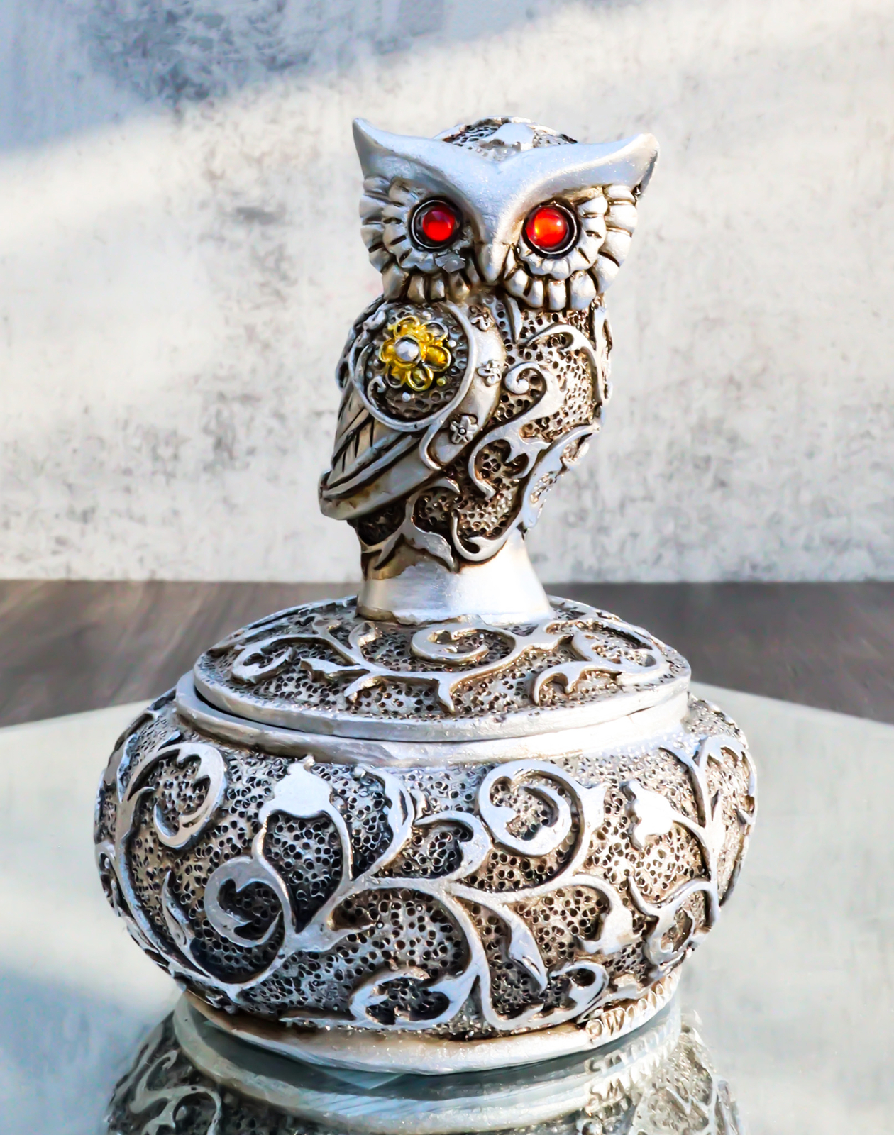 Ebros Silver And Bronze Steampunk Owl With Red Gemstone Eyes Jewelry Trinket Box Ebros Silver And Bronze Steampunk Owl With Red Gemstone Eyes Jewelry Trinket Box