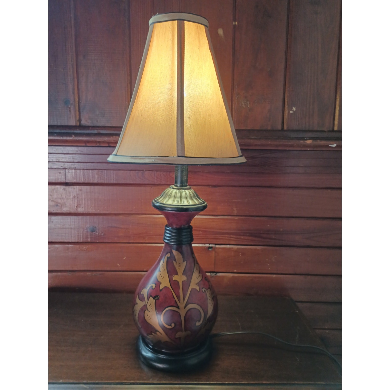 Vintage Tuscan Style Ceramic Table Lamp Burgundy Gold Fleur-de-lis, 25\