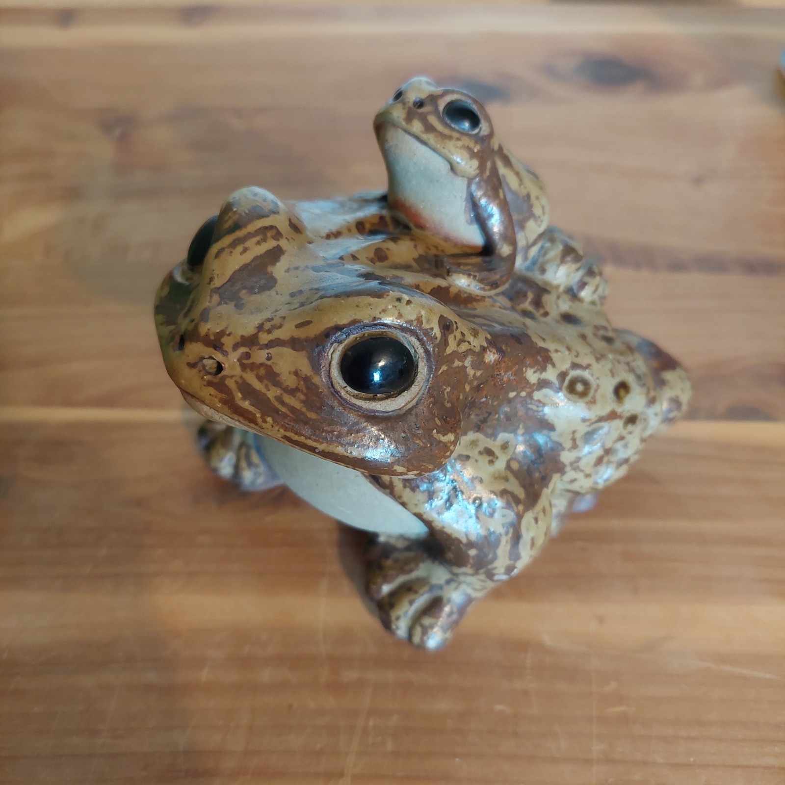 Vtg Japanese Shigaraki Ware Lucky Frog Toad Baby Ceramic Figurine Antique  VGUC