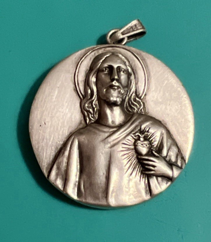 Vintage Sterling Silver Double Sided Jesus & Our Lady of Guadalupe Pendant