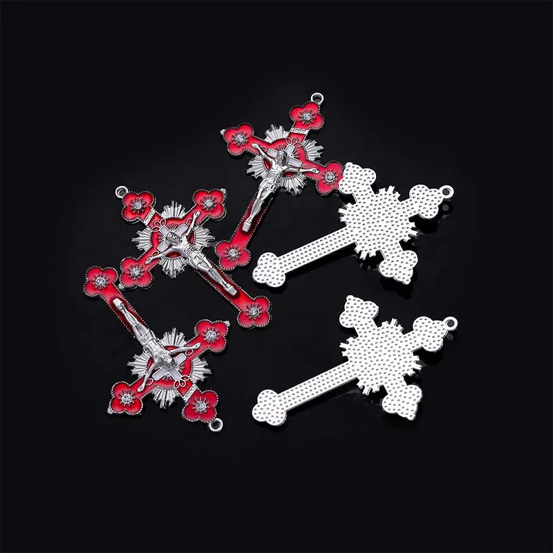 30pcs Charm Cross Pendant Red White Christian Crucifix St Benedict Pattern Craft