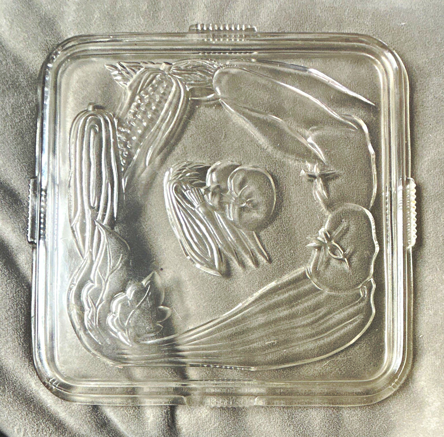 Vintage federal glass refrigerator dish lid Square Clear glass Vegetable Pattern
