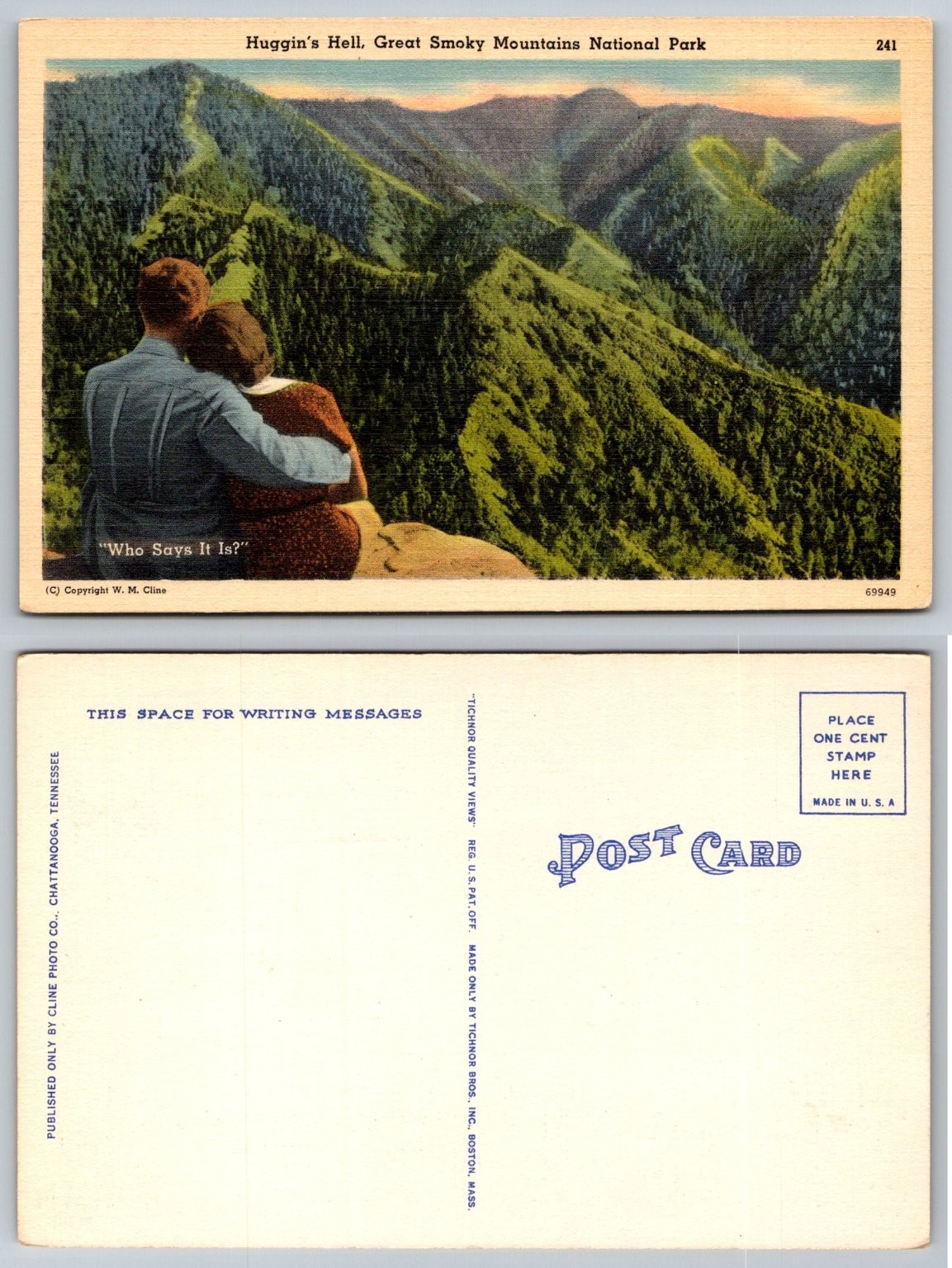 Huggin\'s Hell Smoky Mountains National Park Linen Postcard W.M. Cline Tichnor Huggin\'s Hell Smoky Mountains National Park Linen Postcard W.M. Cline Tichnor