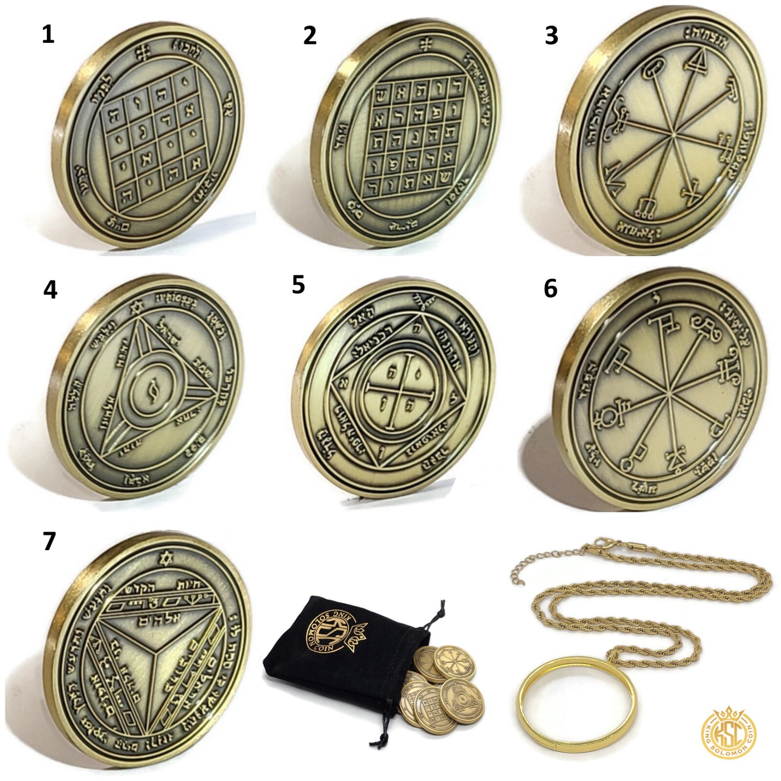 7 Pentacles of Saturn Coin Set - Protection & Binding Seals with 72 Names of God