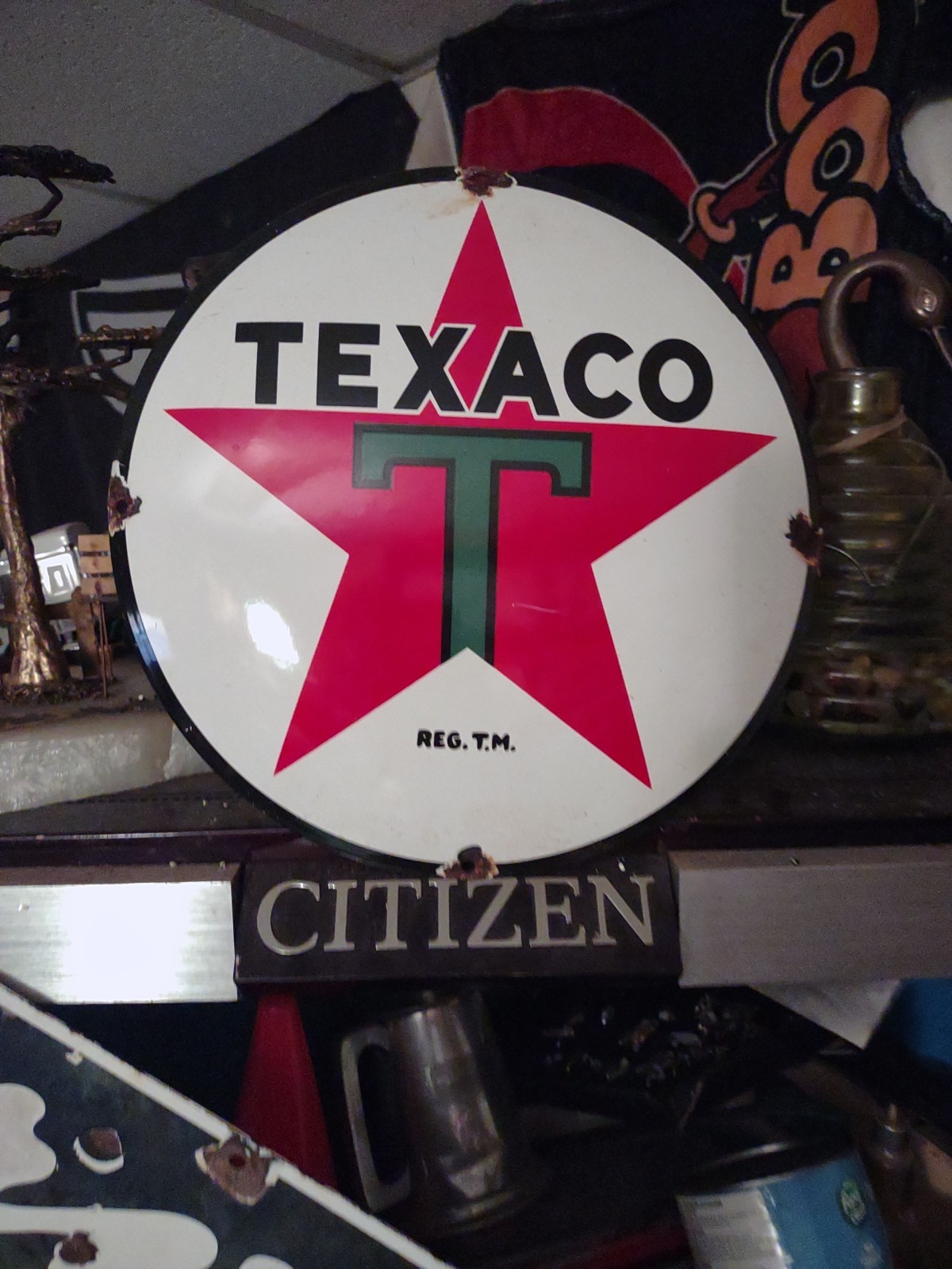 Vintage Rare 12” Texaco Star T Round Metal Porcelain Pump Plate Sign Gas Oil Vintage Rare 12” Texaco Star T Round Metal Porcelain Pump Plate Sign Gas Oil